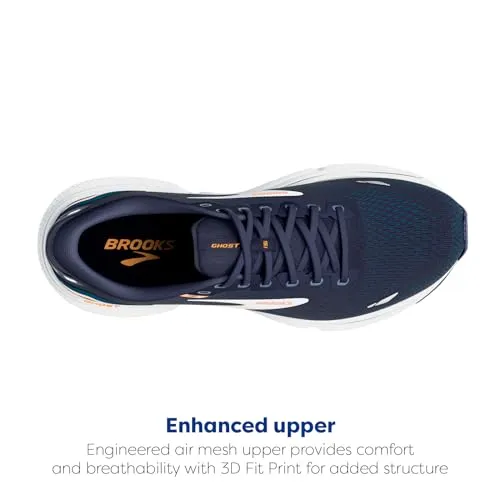1103931D439 BROOKS MEN GHOST 15 RUNNING SHOE PEACOAT/BLUE/ORANGE POP, SIZE 10.5 - Like New
