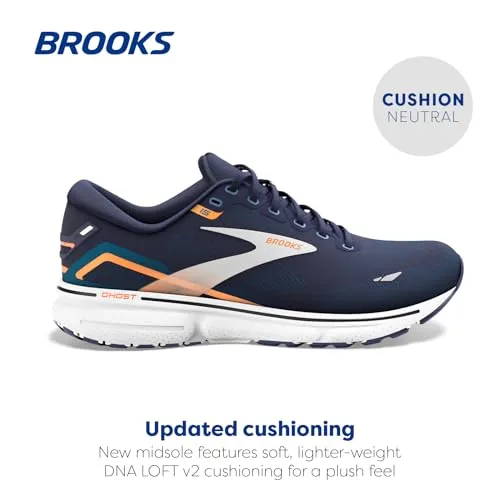 1103931D439 BROOKS MEN GHOST 15 RUNNING SHOE PEACOAT/BLUE/ORANGE POP, SIZE 10.5 - Like New