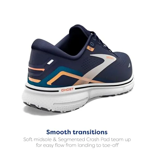 1103931D439 BROOKS MEN GHOST 15 RUNNING SHOE PEACOAT/BLUE/ORANGE POP, SIZE 10.5 - Like New