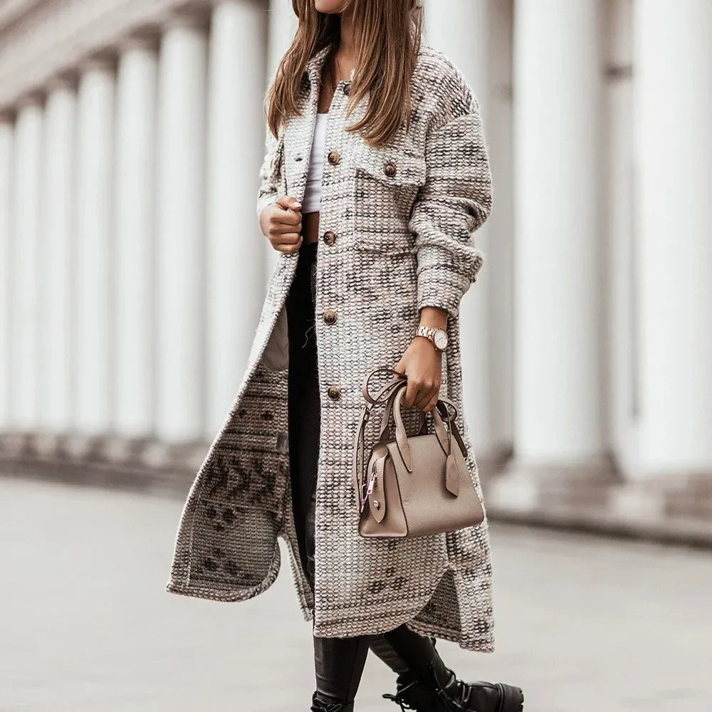2024 Winter Checked Women Jacket Turn Down Plaid Long Oversize Thin Retro Female Streetwear Coat