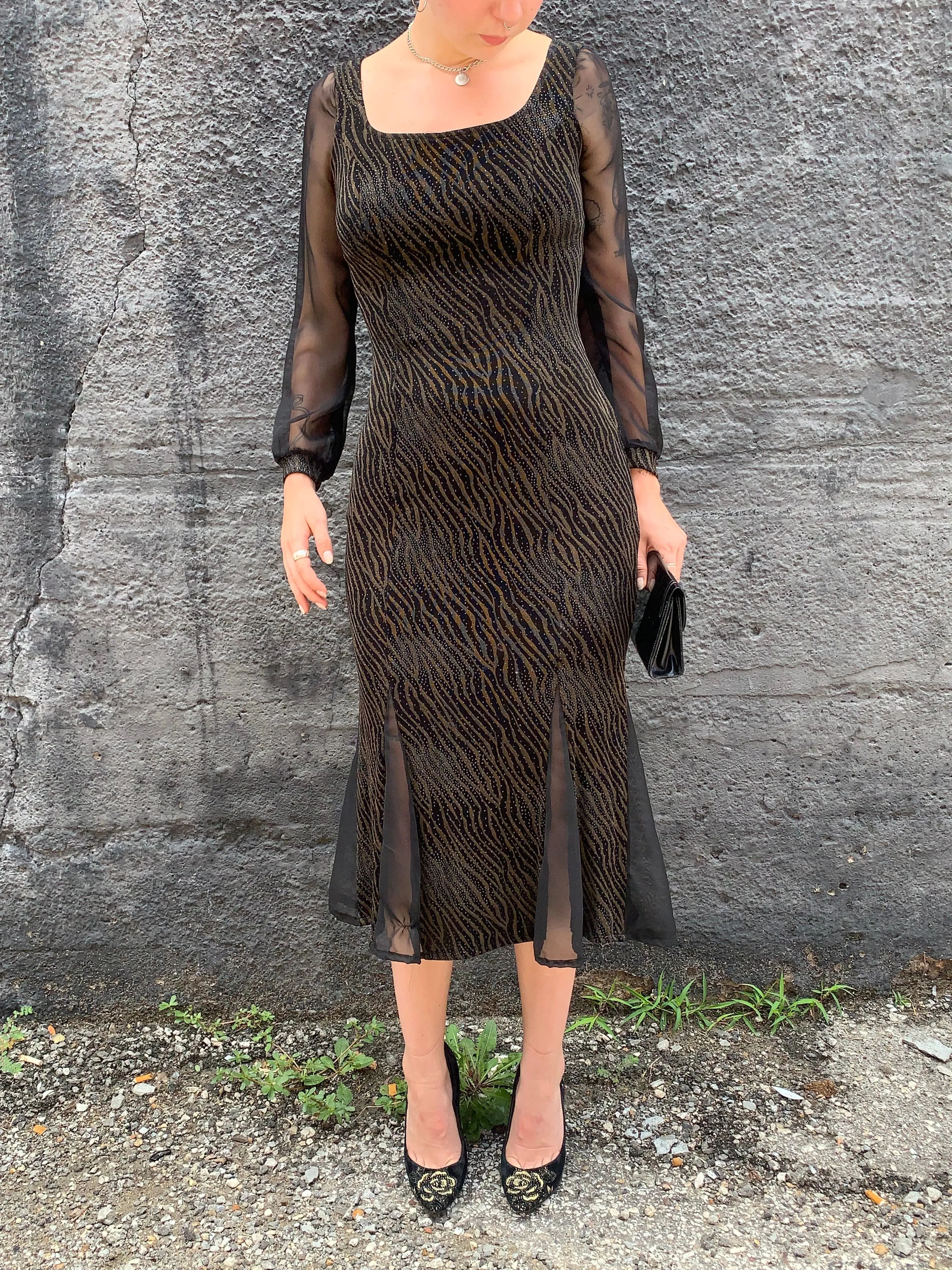 90s J.Ribkoff Black Zebra Bodycon Dress          S