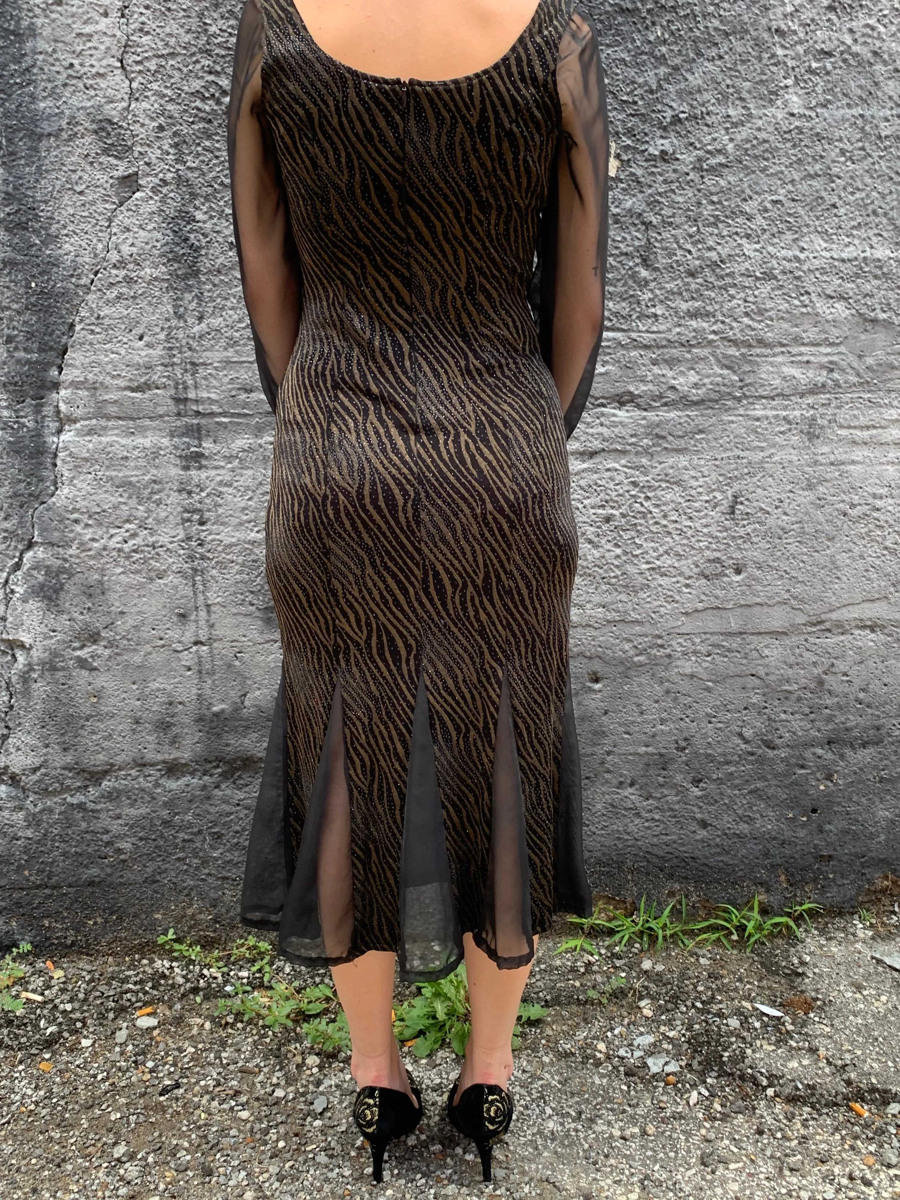 90s J.Ribkoff Black Zebra Bodycon Dress          S
