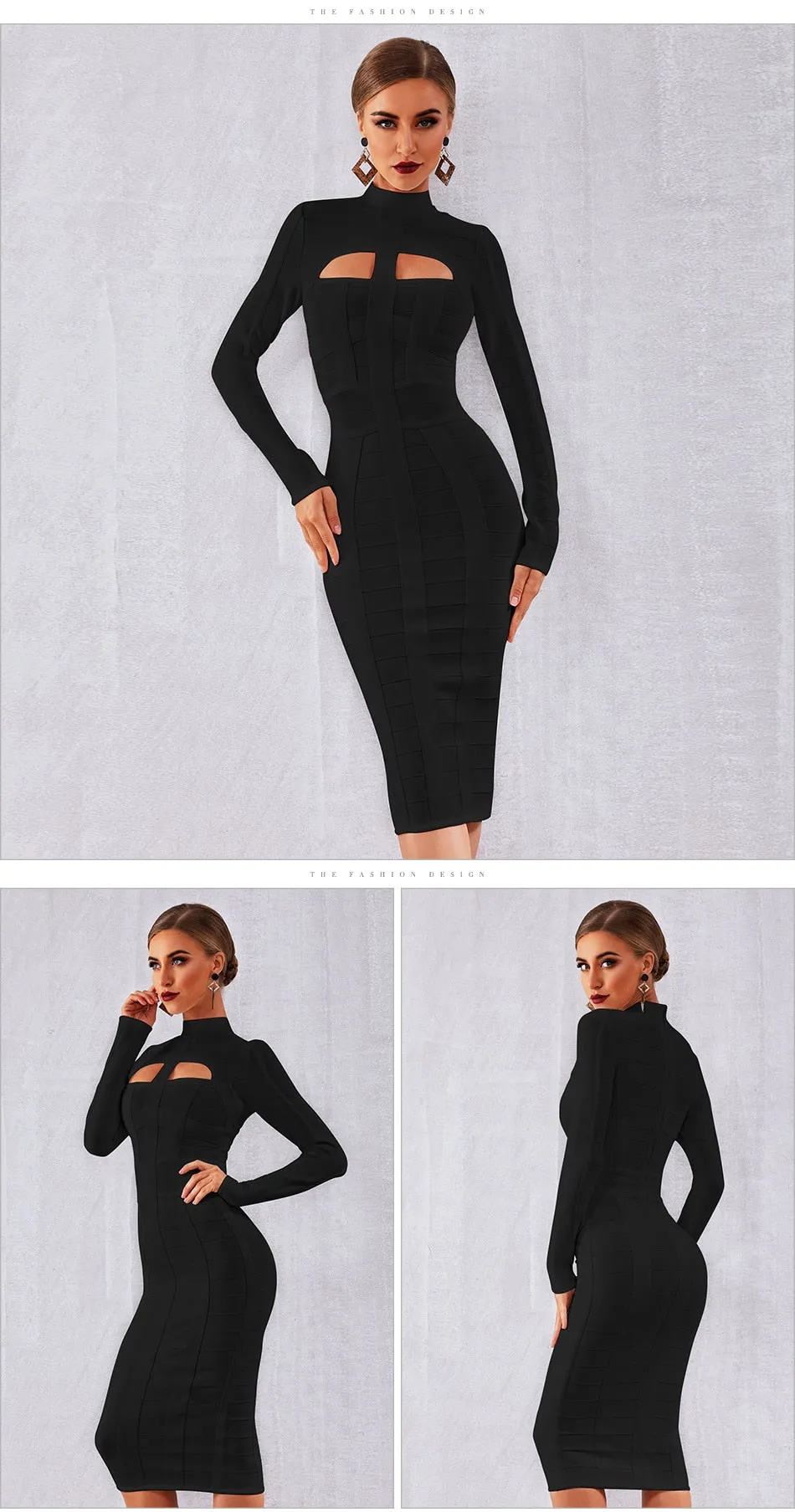 Adyce Solid High Neck Evening Dress