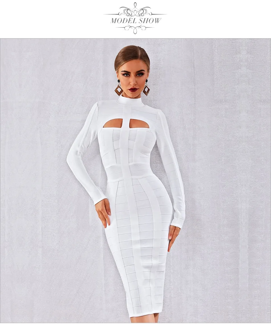Adyce Solid High Neck Evening Dress