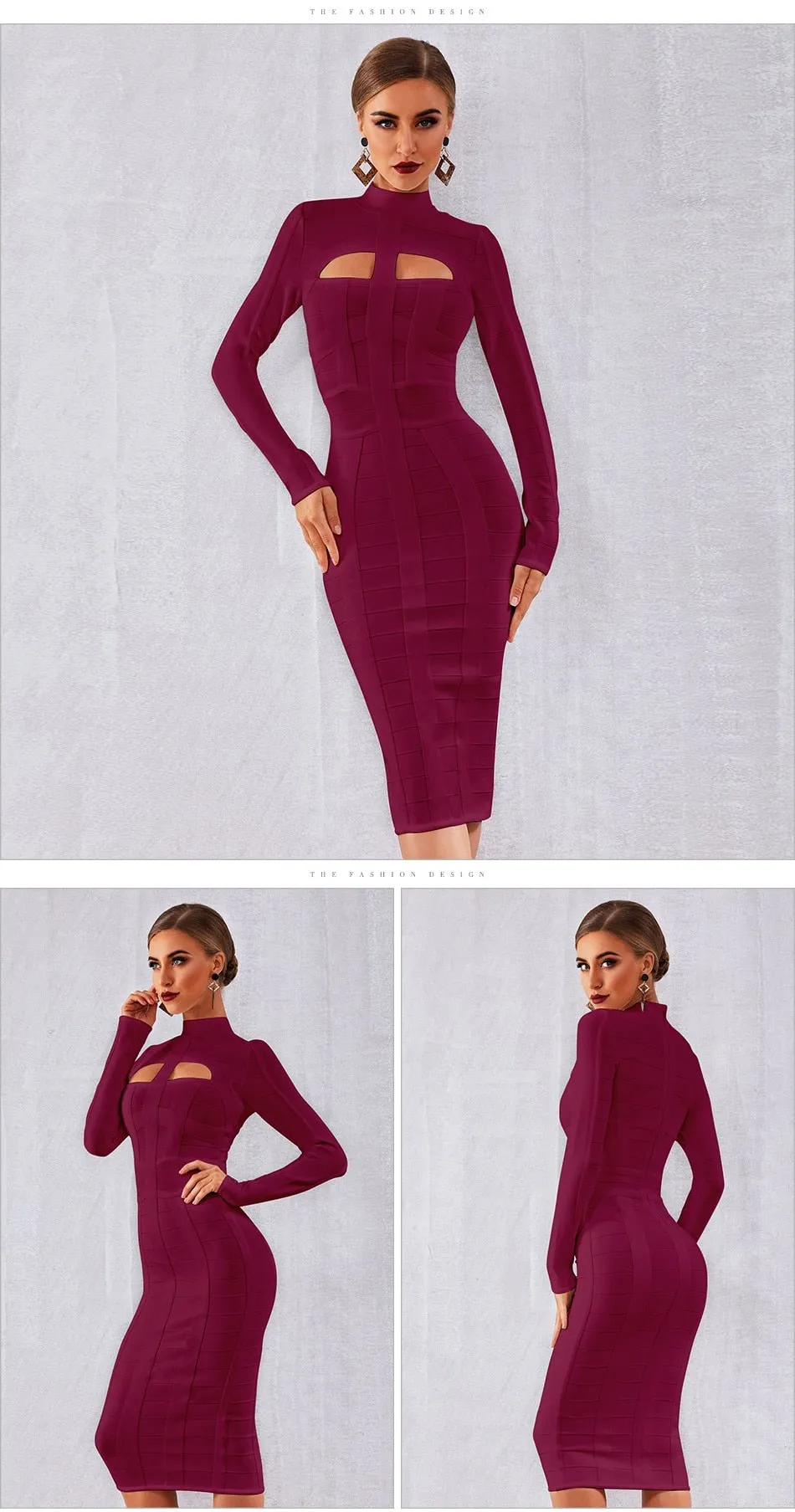 Adyce Solid High Neck Evening Dress