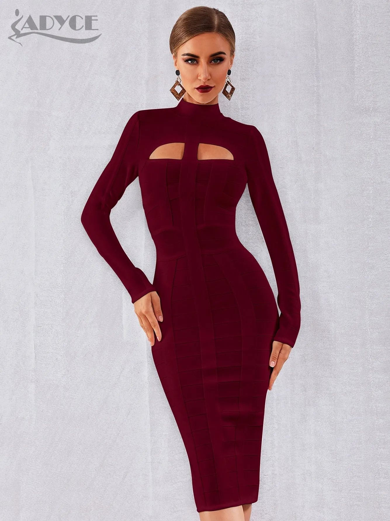 Adyce Solid High Neck Evening Dress