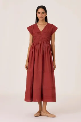 Aelia Umber Pleated Midi Dress