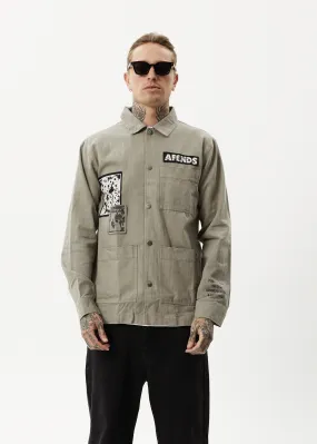 AFENDS Mens Late Start - Herringbone Work Jacket - Olive