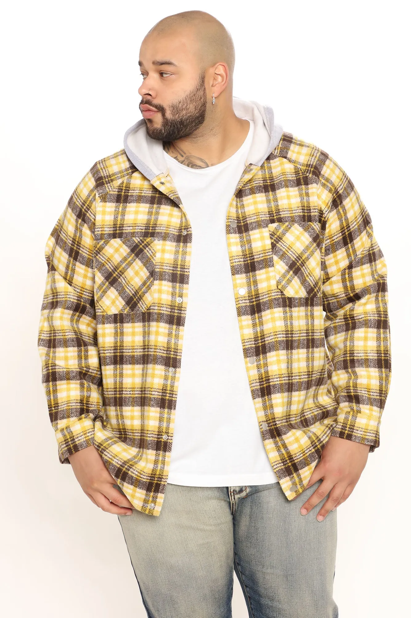 All Over Plaid Shacket - Yellow/combo