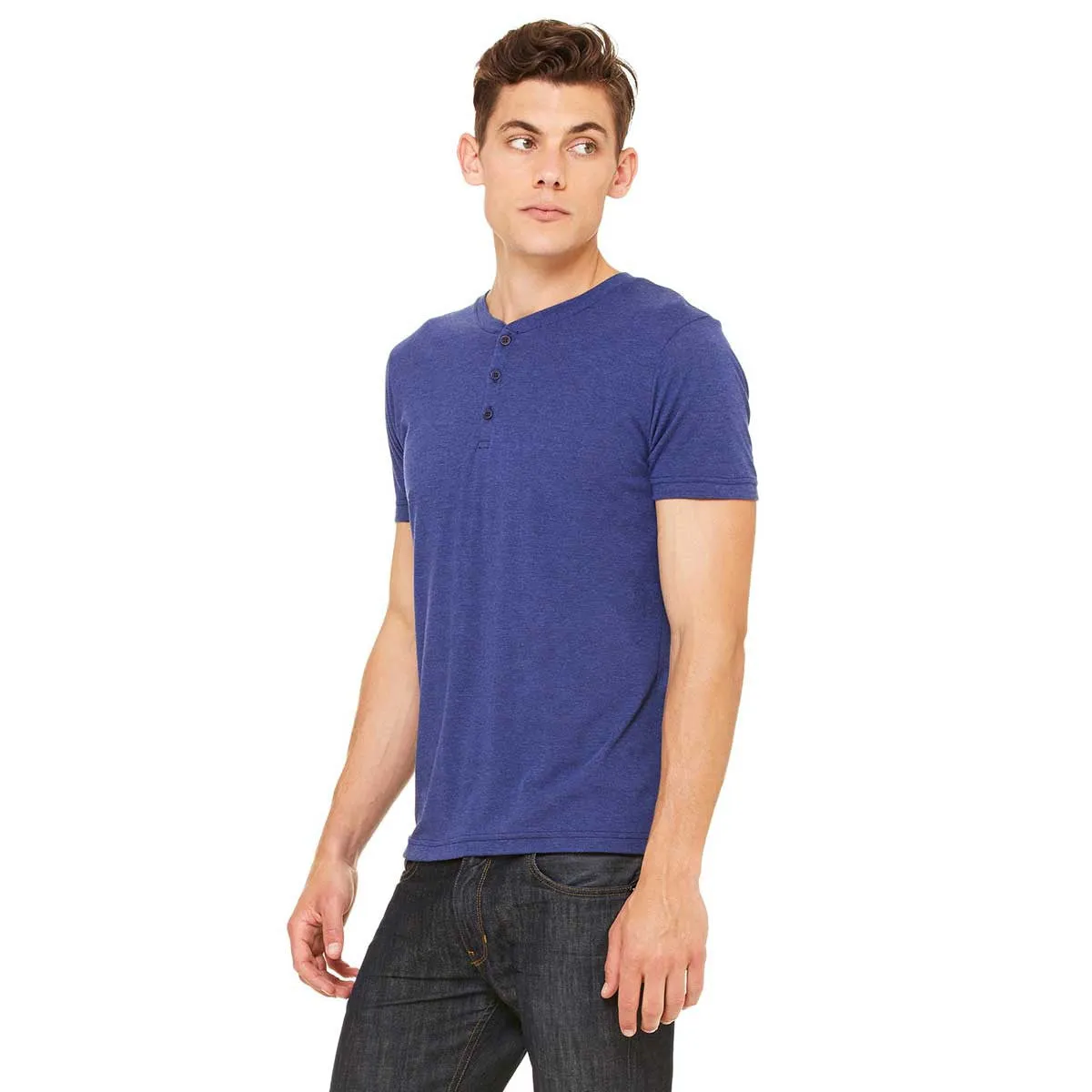 Bella   Canvas Men's Navy Triblend Short-Sleeve Henley