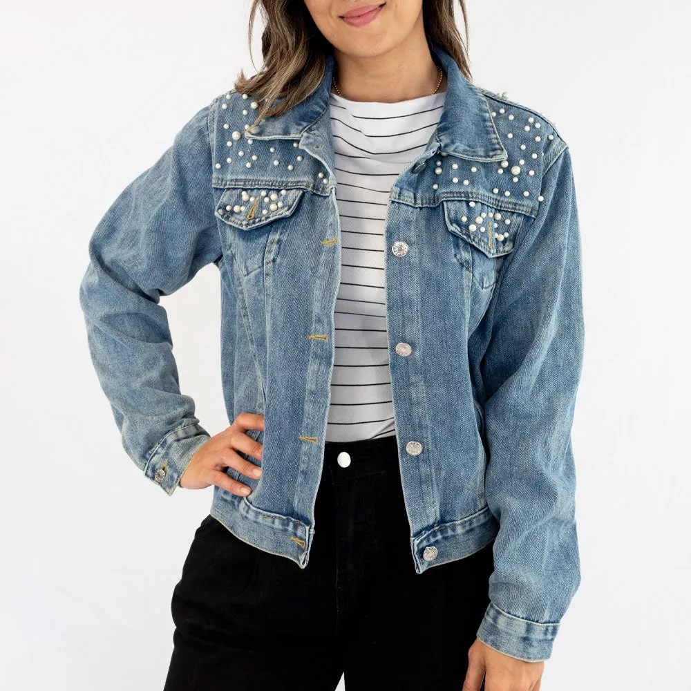 (Blue Pearl) Trap Neuter Return Pearl Denim Jacket