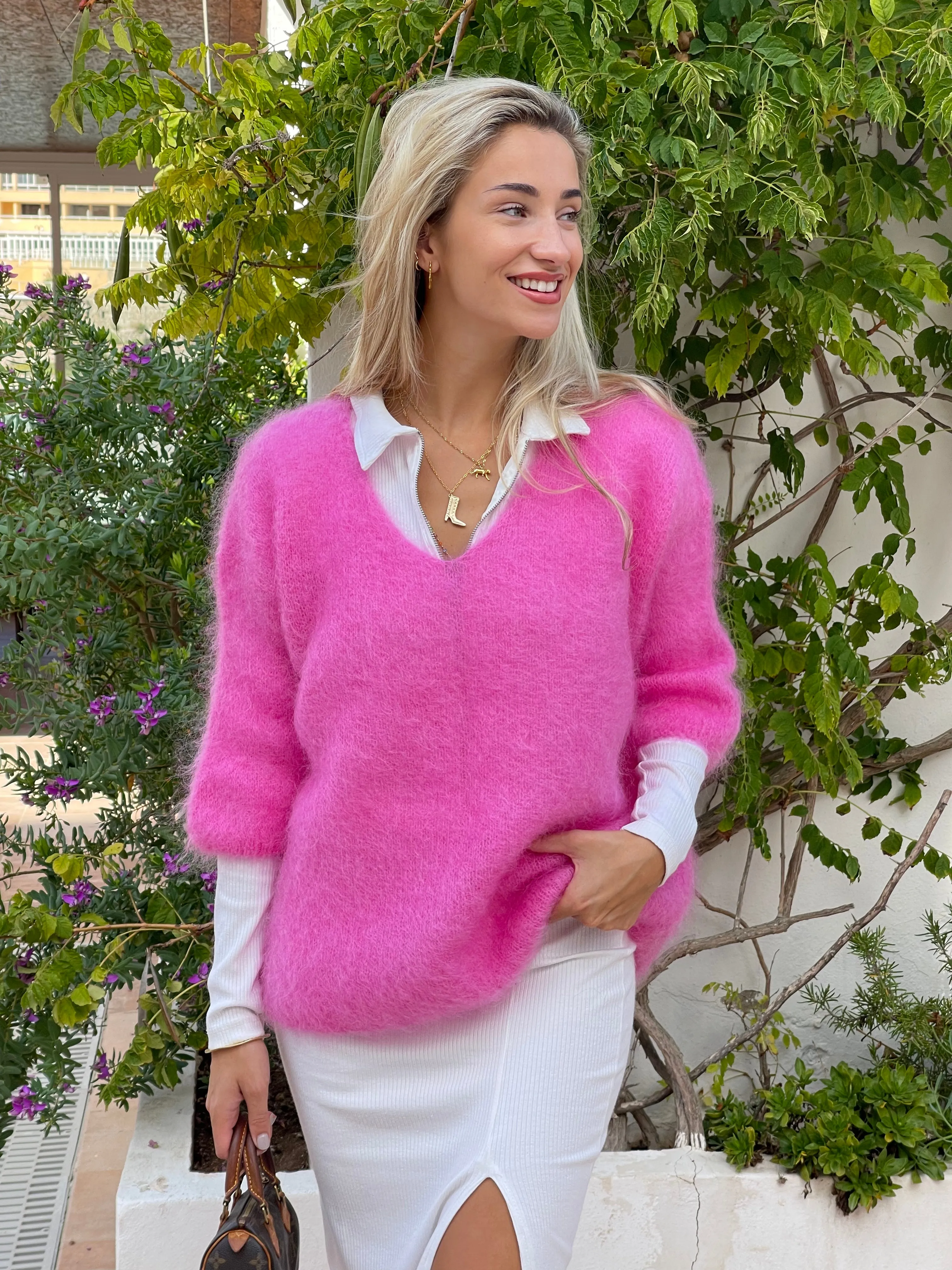 Cannes Mohair 3/4 Sleeve Sweater - Magenta