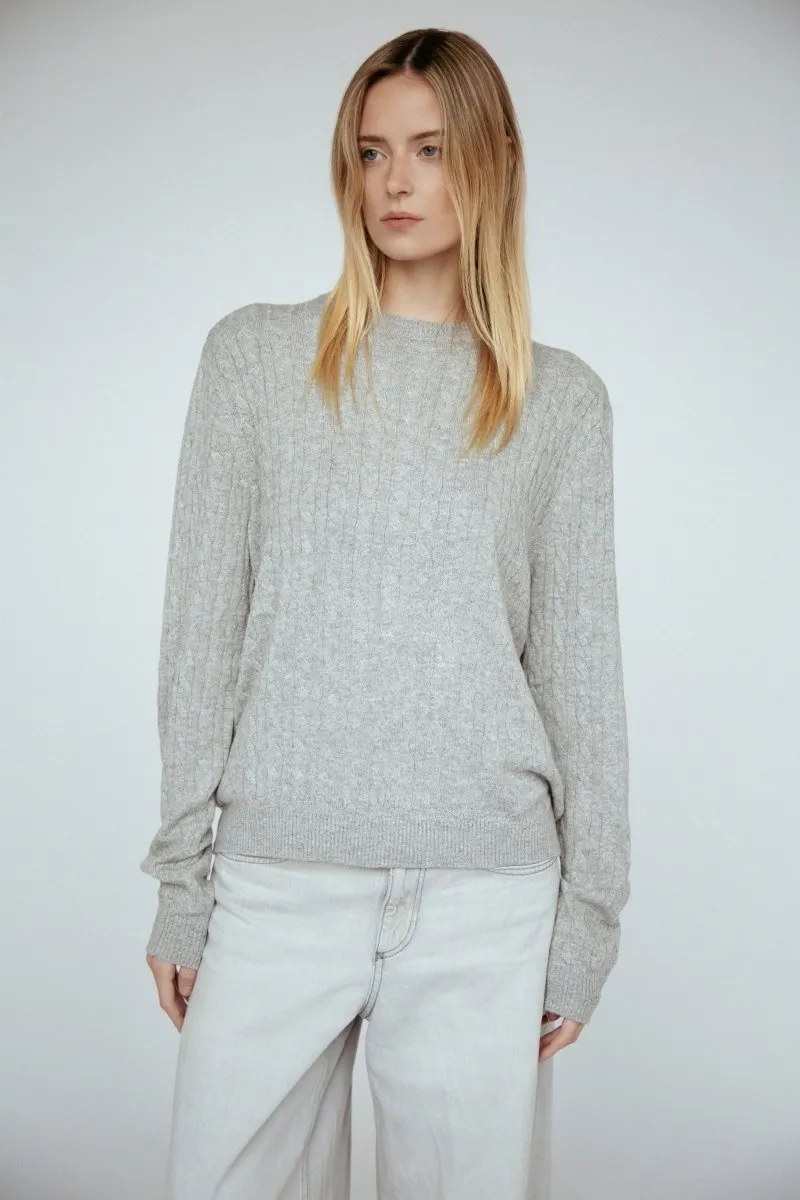 Cashmere Braided Crew Neck Sweater | Grey