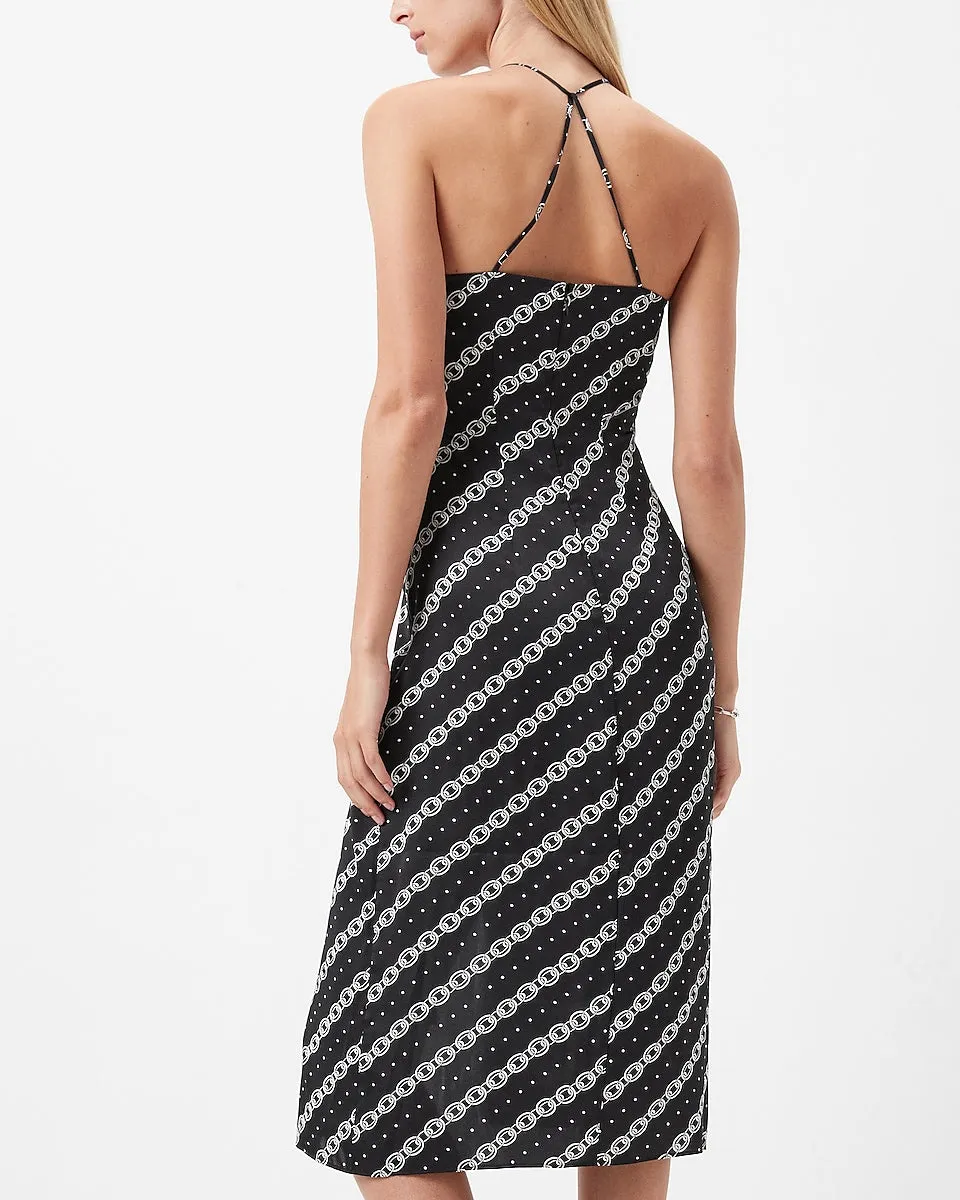 Chain Print Twist Front Slip Dress in Black Print