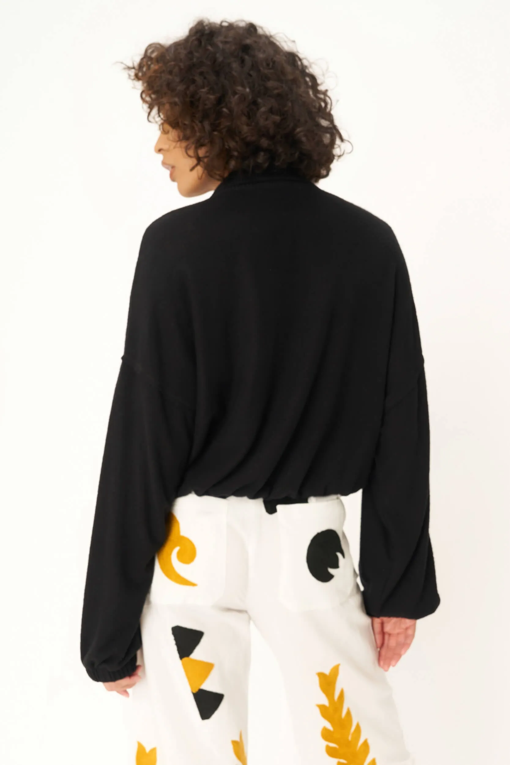Ciara Collared Button Front Cozy Top - Black