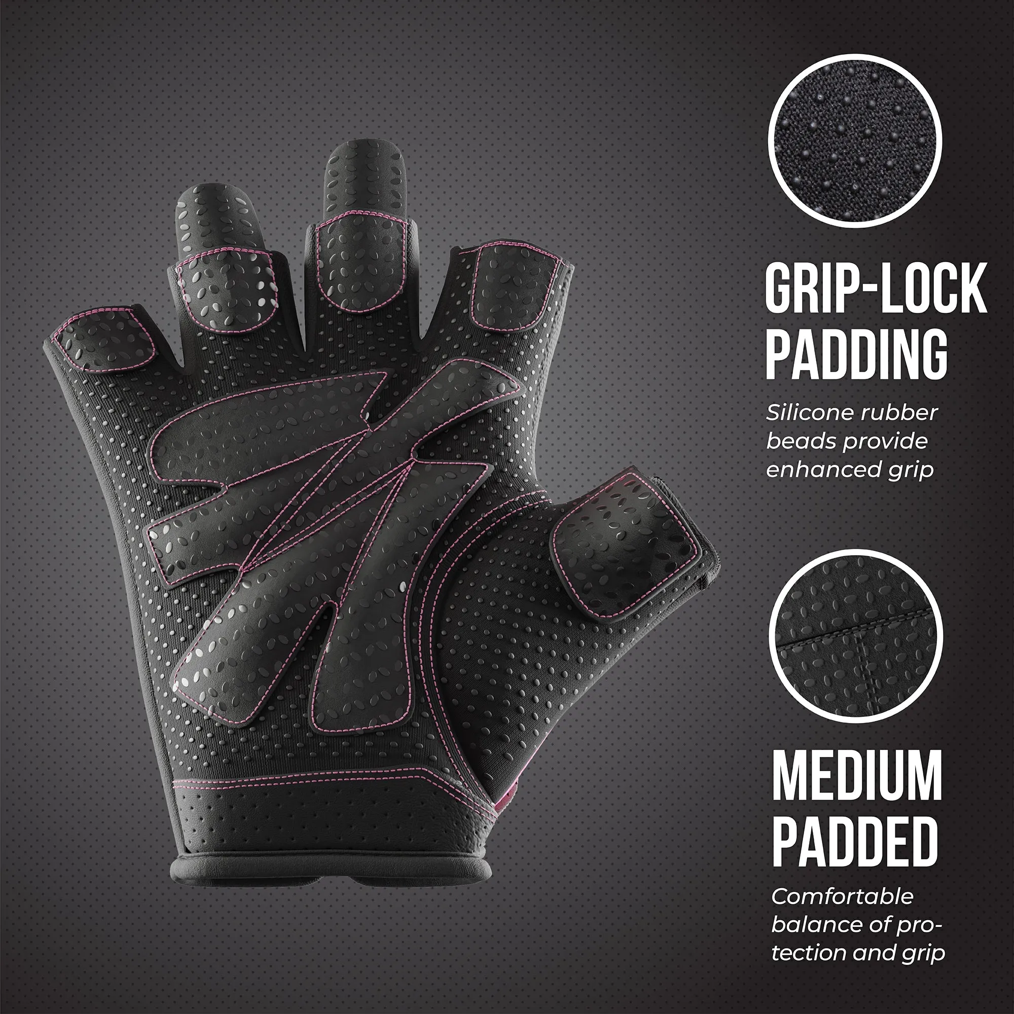 Contraband Pink Label 5137 Womens Padded Weight Lifting Gloves w/Grip-Lock Padding (Pair)
