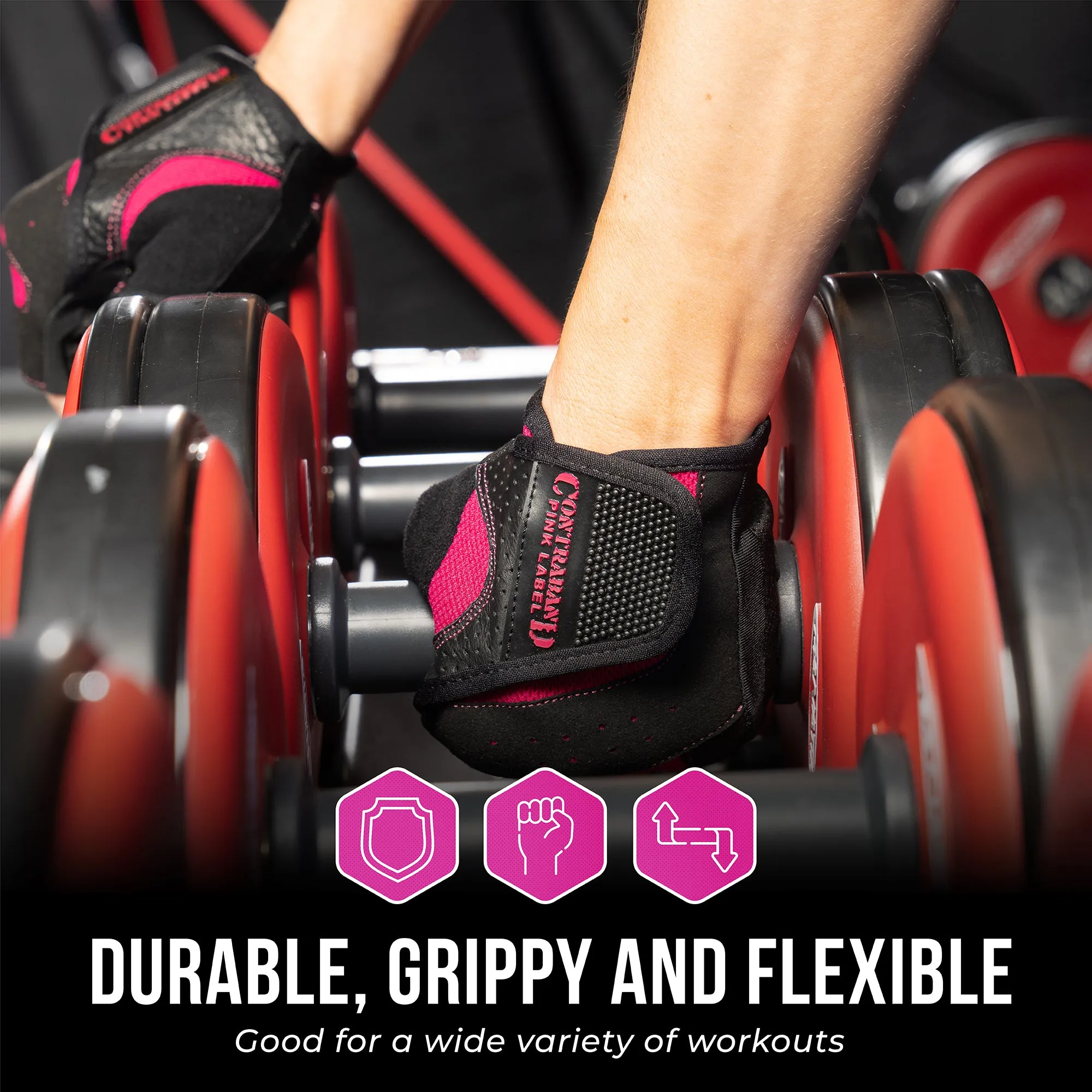 Contraband Pink Label 5137 Womens Padded Weight Lifting Gloves w/Grip-Lock Padding (Pair)