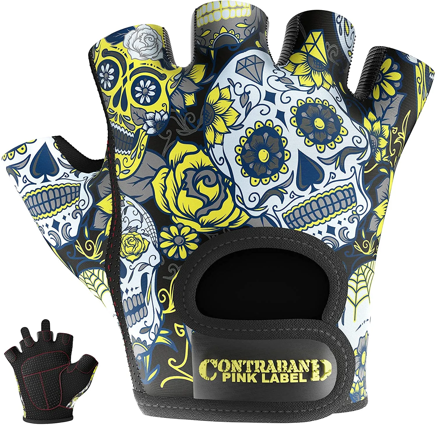 Contraband Pink Label 5237 Womens Design Series Sugar Skull Lifting Gloves (Pair)