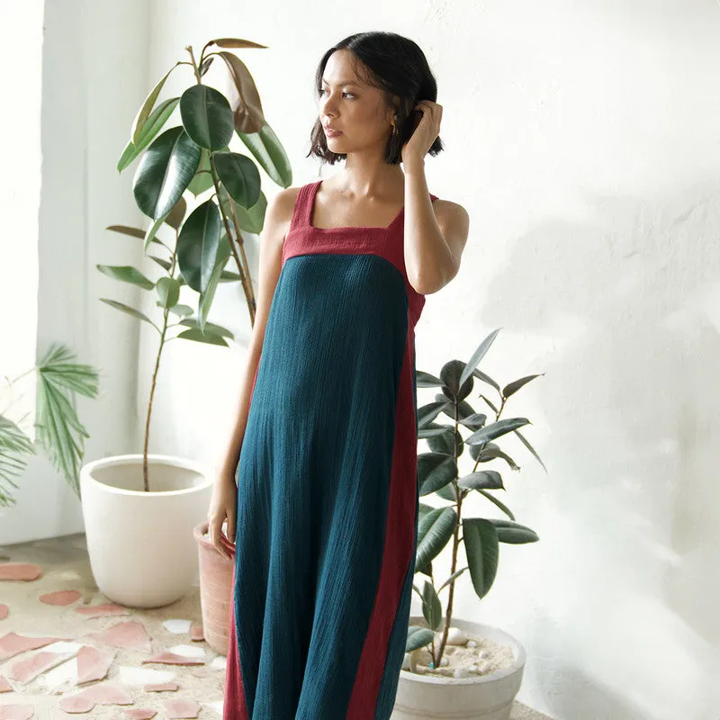 Cotton Solid Dress For Women | Mid Length | Square Neck | Blue