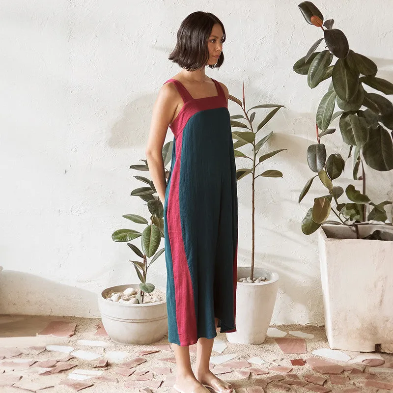 Cotton Solid Dress For Women | Mid Length | Square Neck | Blue