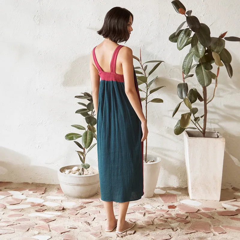 Cotton Solid Dress For Women | Mid Length | Square Neck | Blue