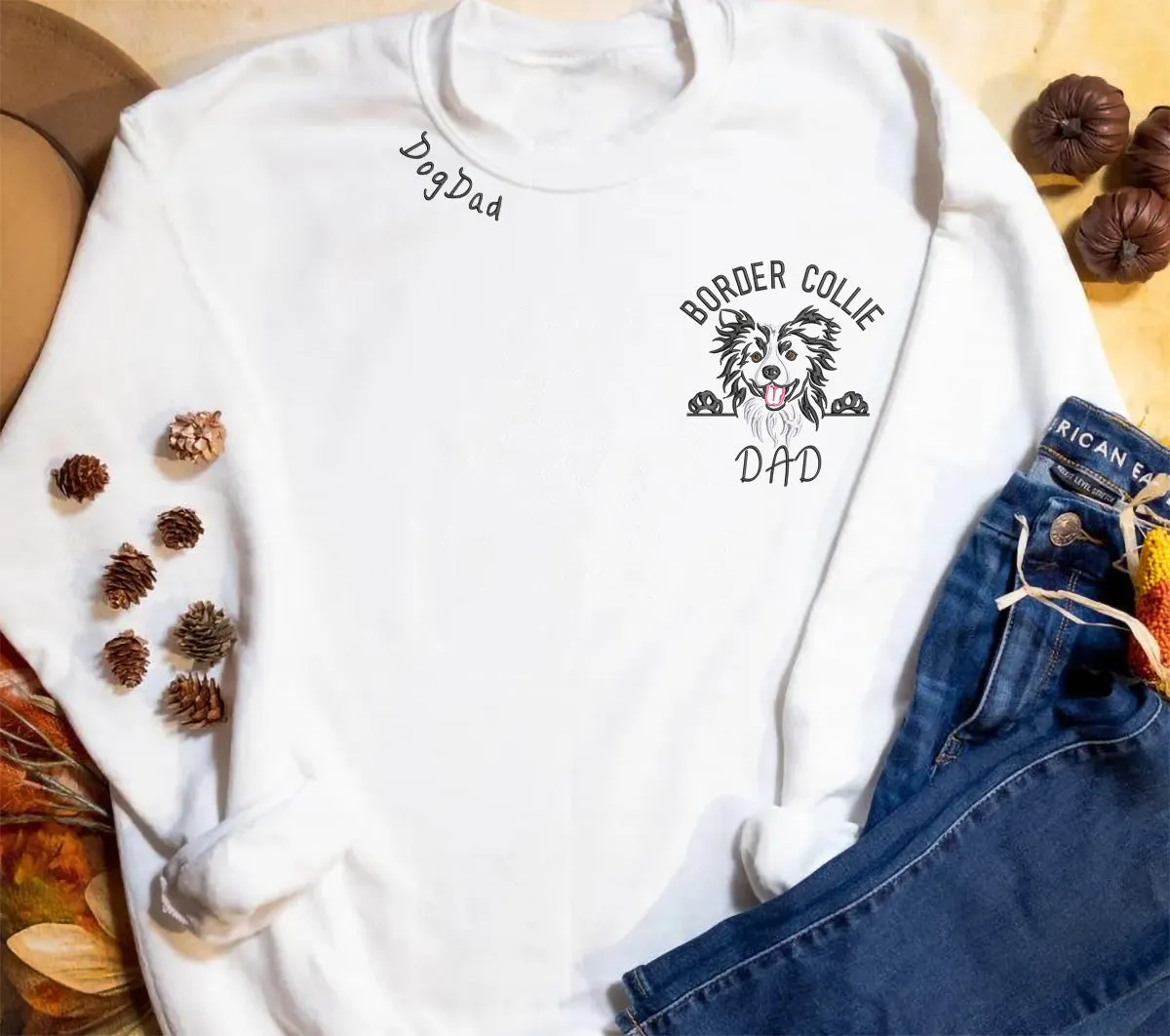 Custom Border Collie Dog Dad Embroidered Collar Sweatshirt, Personalized Sweatshirt with Dog Name, Best Gifts For Boxer Lovers