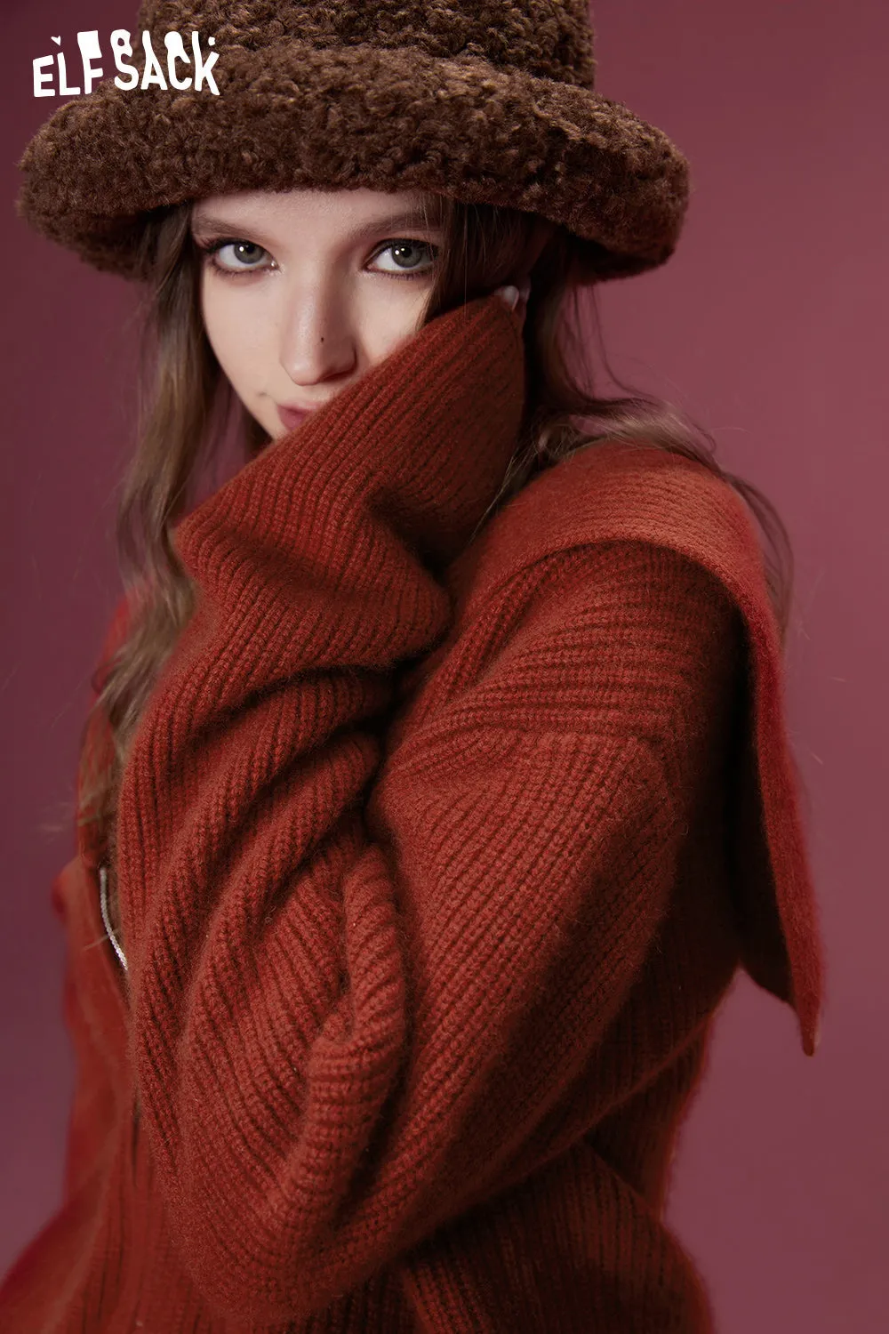 ELFSACK 2000s Zip Up Sweaters Women 2023 Winter Retro Luxury Designer Knitwears