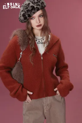 ELFSACK 2000s Zip Up Sweaters Women 2023 Winter Retro Luxury Designer Knitwears