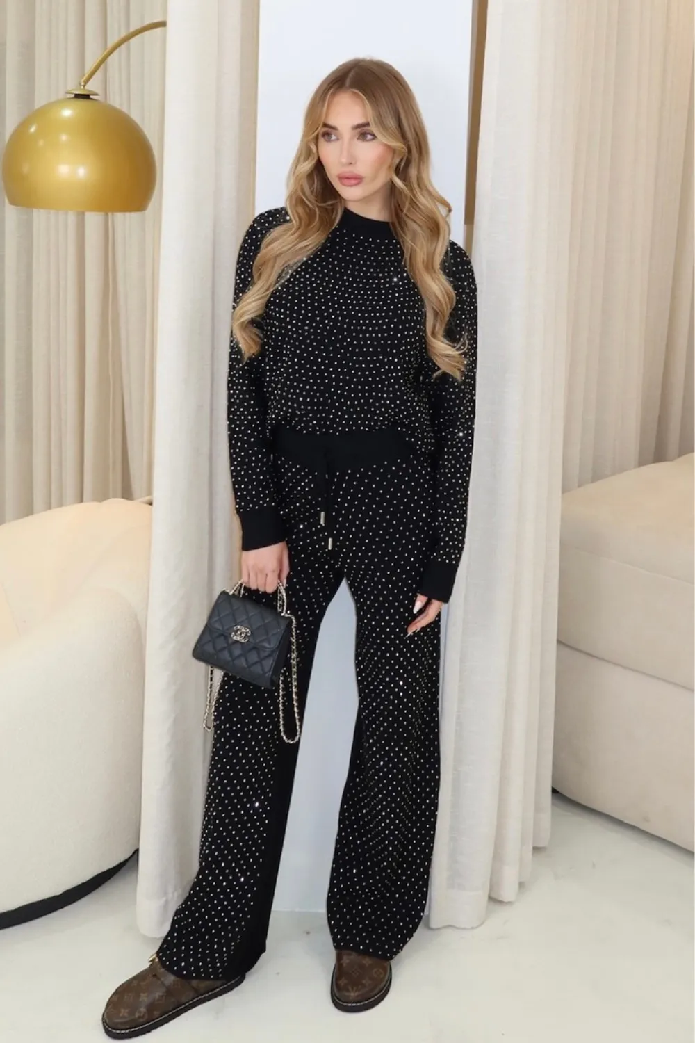 Elliah black diamante knit loungewear
