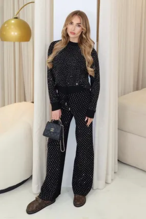 Elliah black diamante knit loungewear
