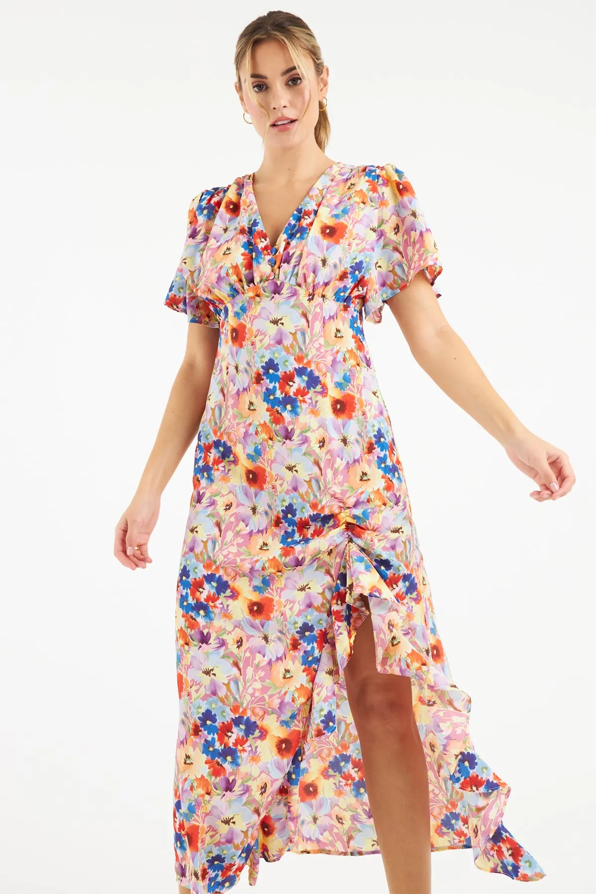 Eva Ruffle Midi Dress (Multi)