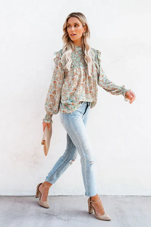 Evermore Floral Print Smocked Ruffle Top - 2 Colors