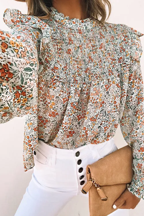Evermore Floral Print Smocked Ruffle Top - 2 Colors