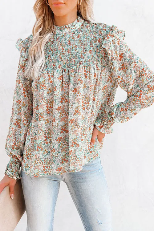 Evermore Floral Print Smocked Ruffle Top - 2 Colors
