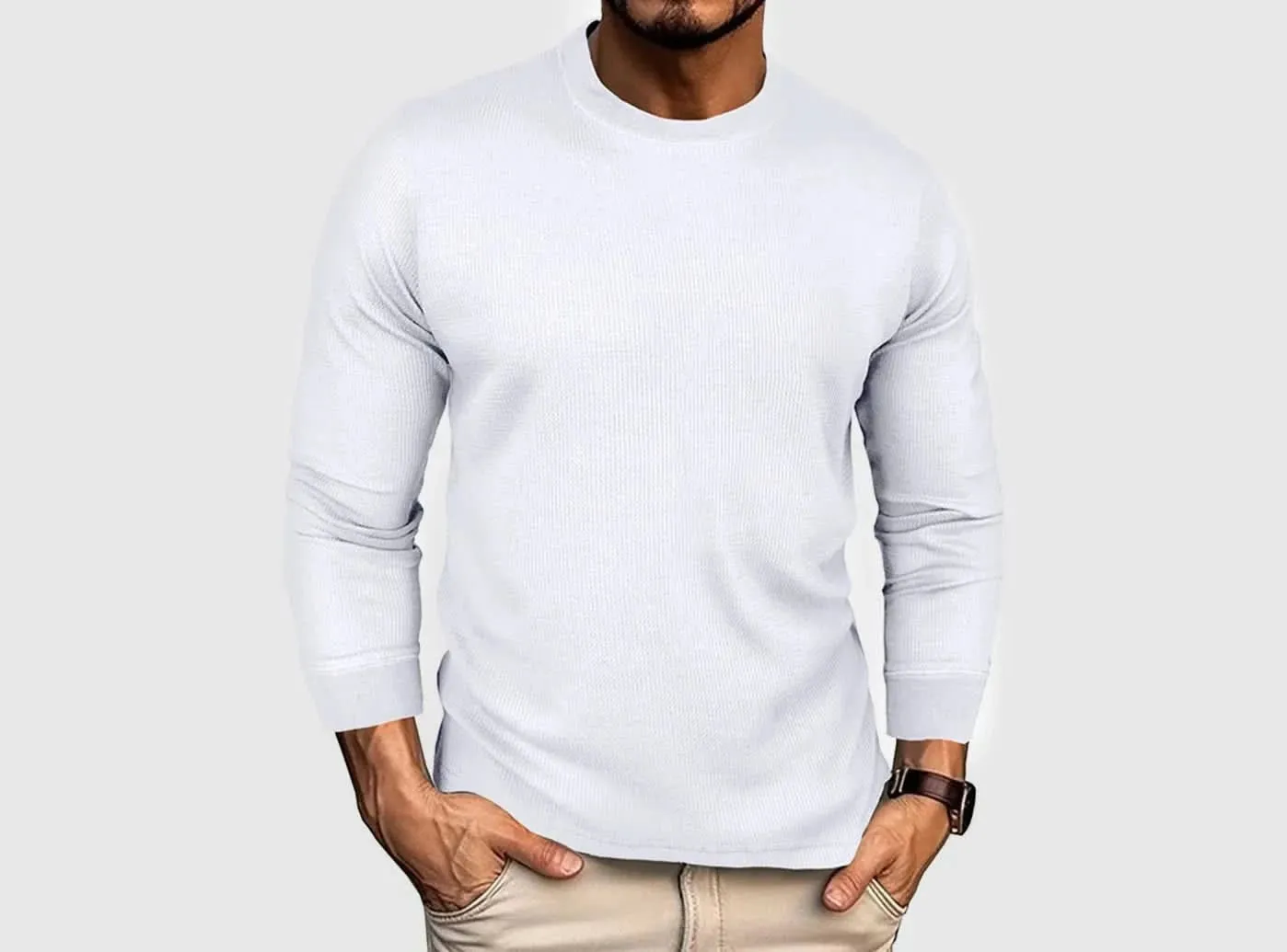 FitVille Men's Waffle-Knit Long-Sleeve Outdoor Crewneck