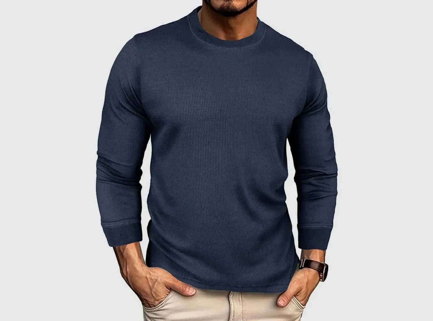 FitVille Men's Waffle-Knit Long-Sleeve Outdoor Crewneck