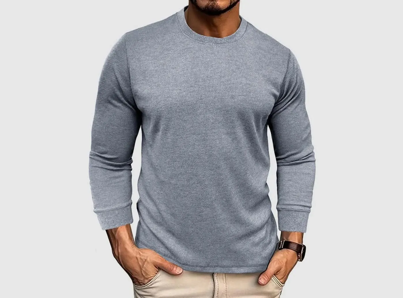 FitVille Men's Waffle-Knit Long-Sleeve Outdoor Crewneck