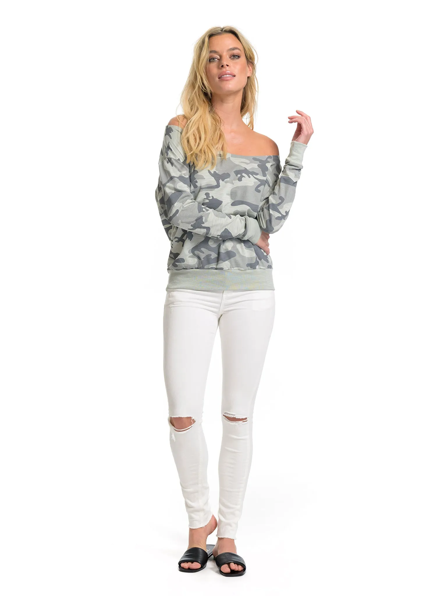 FRANCESCA - Open Neck Long Sleeve T-Shirt