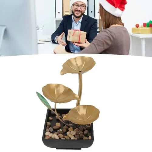 GREEVA Tabletop Fountains Metal Water Home Decor Natural River Rocks, Ornaments with Waterfall Desktop Leaf Fountains Deep Basin Indoor Zen Relaxation for Decor Office Living Room Bedroom Gift
