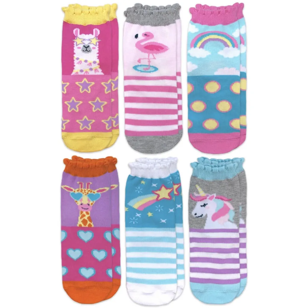 Jefferies Unicorn, Llama, Giraffe, Flamingo Pattern Crew Socks (6 Pair Pack)