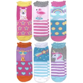 Jefferies Unicorn, Llama, Giraffe, Flamingo Pattern Crew Socks (6 Pair Pack)