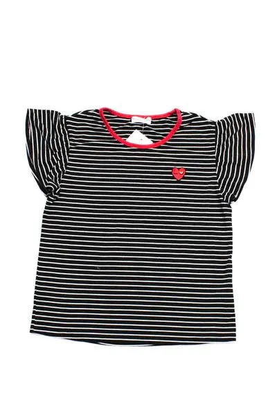 Jersey Knit Striped Flutter Sleeve Tee Top