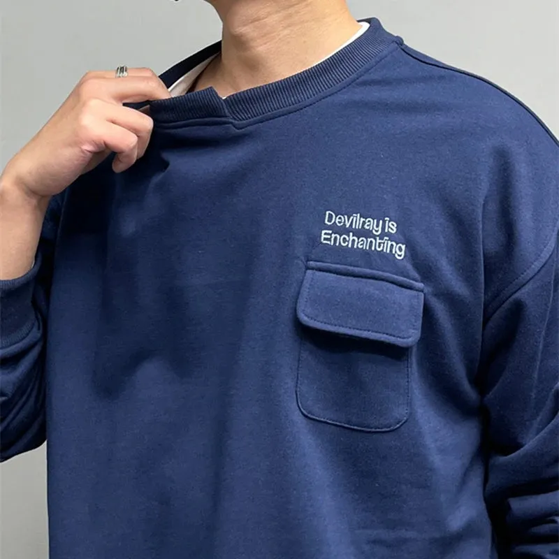 Korean Fake Two Piece Sweatshirt Streetwear Loose Pullover Casual Top
