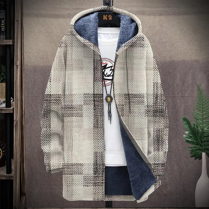 Men's Printed Hooded Two-pocket Plush Thickened Long-sleeved Cardigan Jacket 05133641L