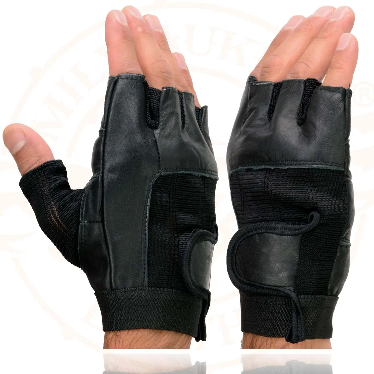 Milwaukee Leather SH217 Men's Black Leather Gel Padded Palm Fingerless
