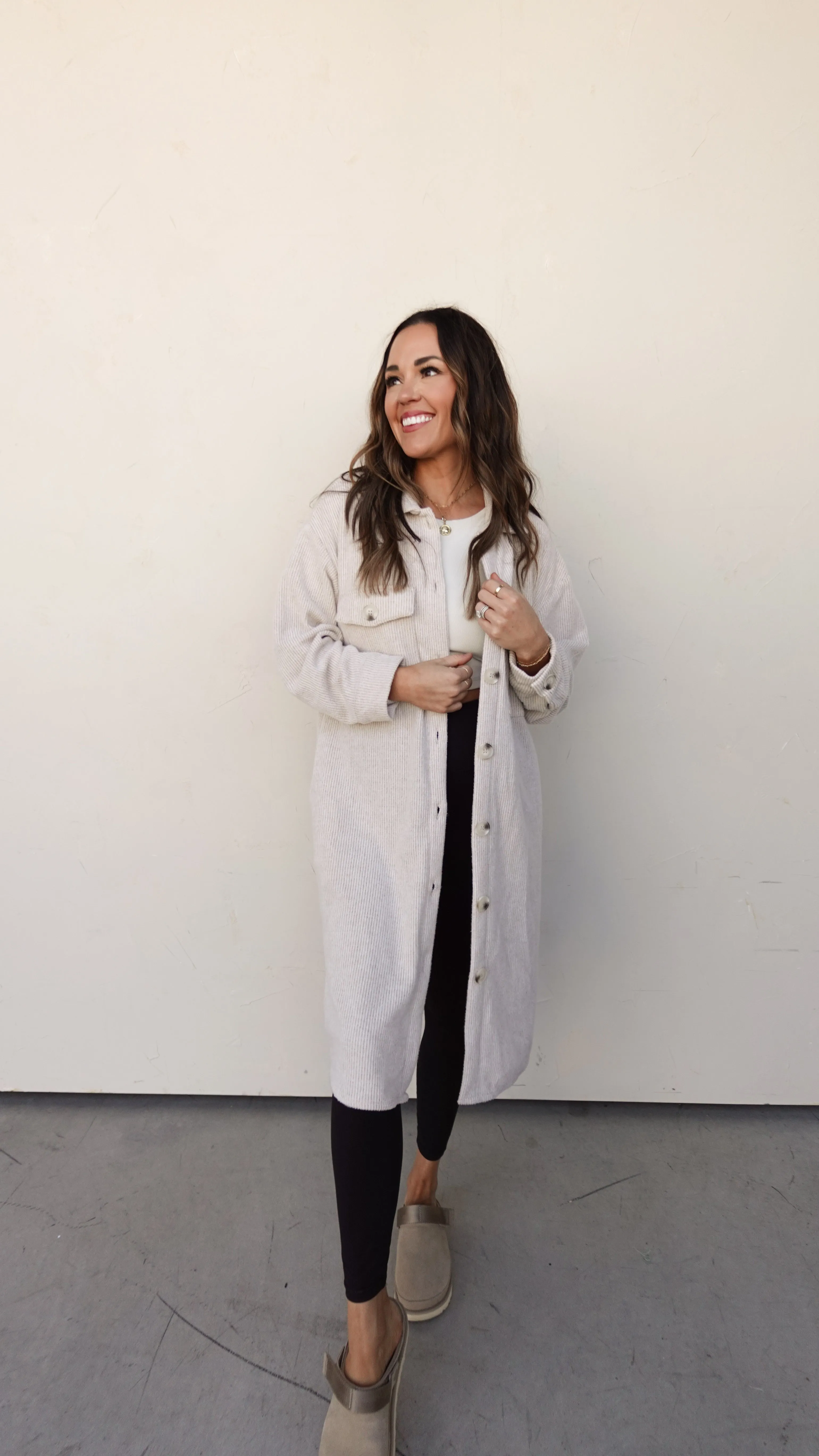 Oatmeal Longline Waffle Knit Shacket