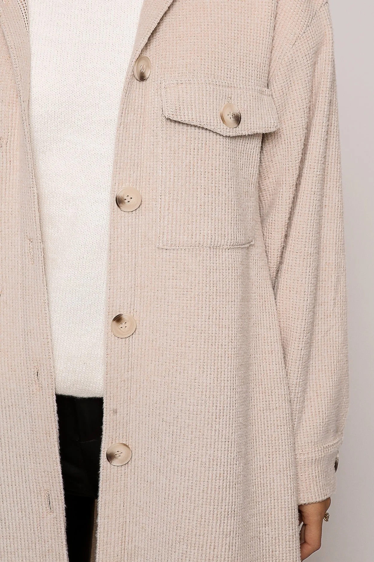 Oatmeal Longline Waffle Knit Shacket