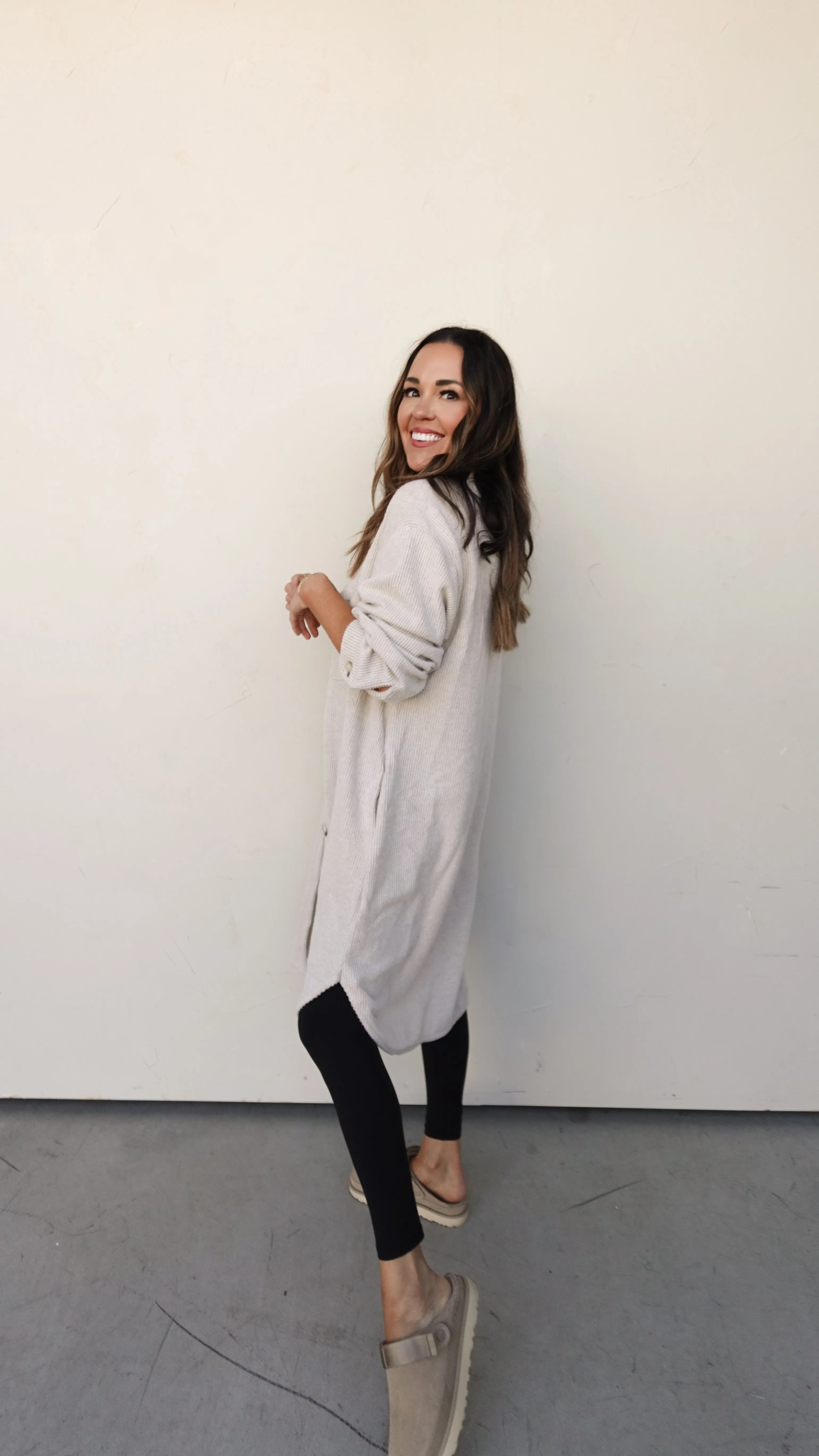 Oatmeal Longline Waffle Knit Shacket