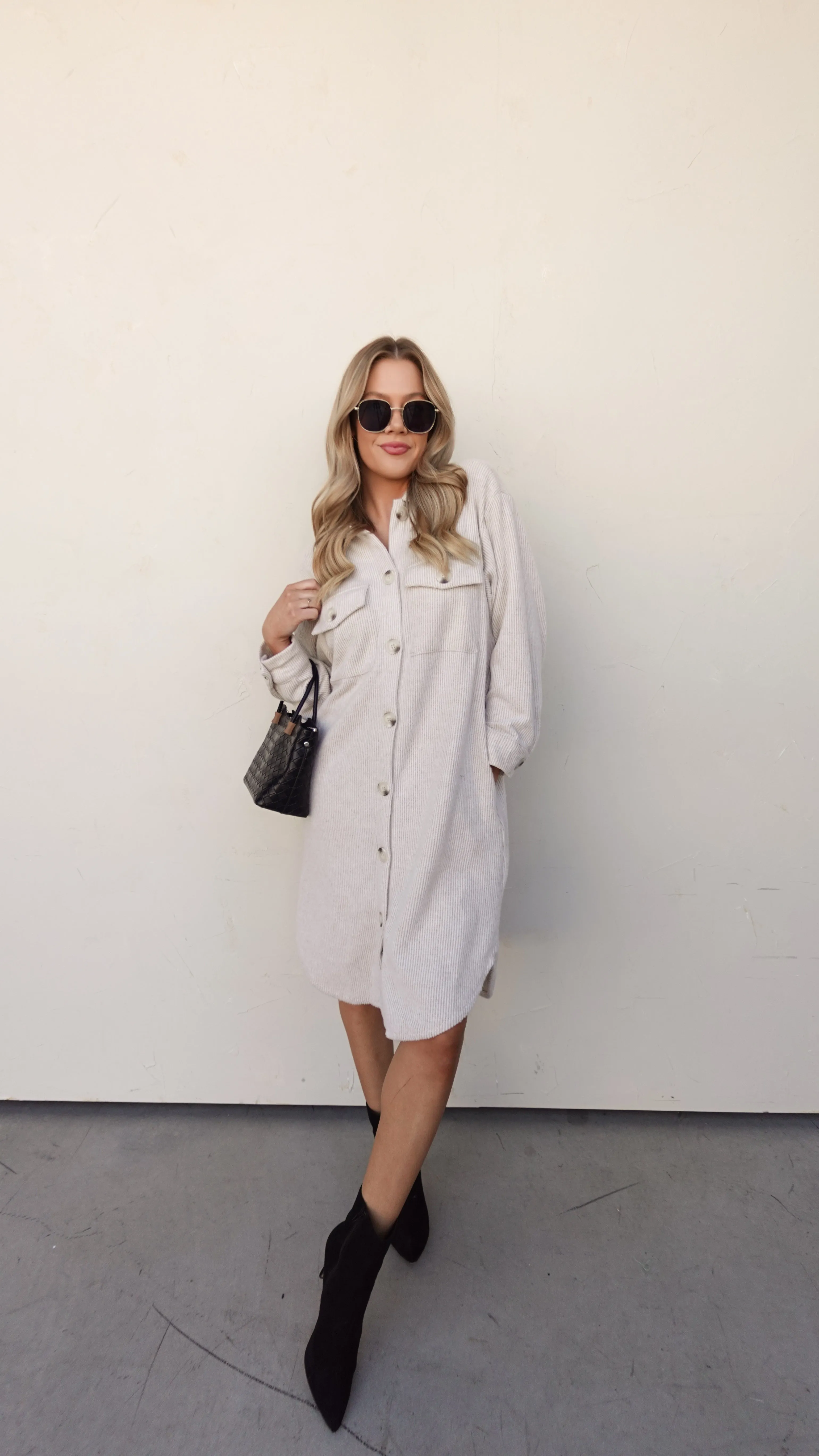 Oatmeal Longline Waffle Knit Shacket