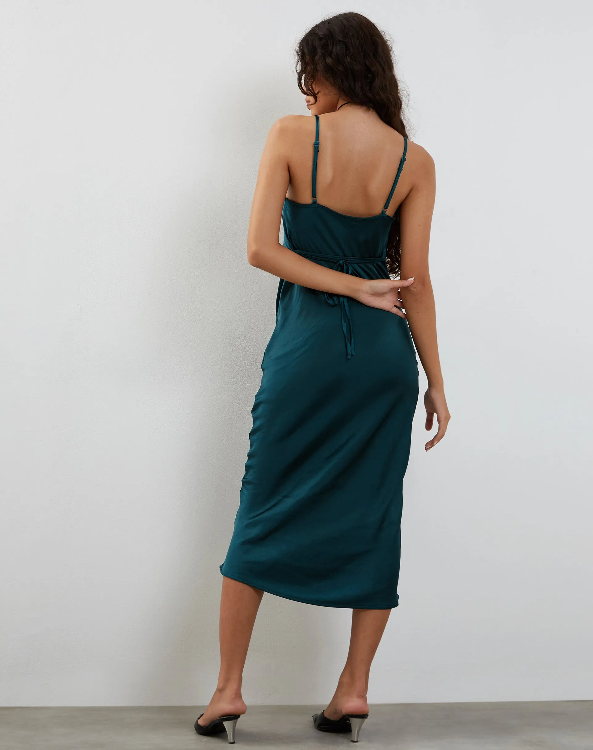 Palasha Midi Dress in Satin Green